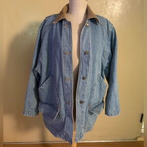 Men's vintage ‘80s Kenji blue denim jacket with tan corduroy collar